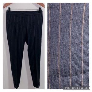 ETRO Black And Beige Pinstripe Wool Slim Fit Cuff Trousers